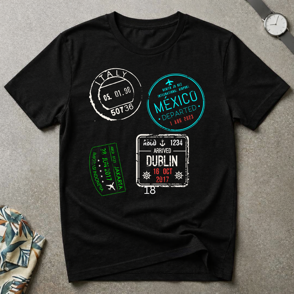 Passport stamps tee