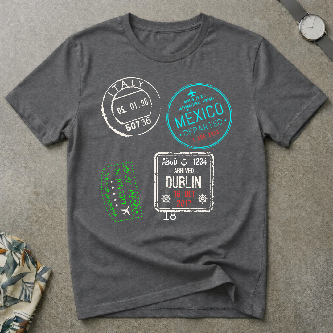 Passport stamps tee