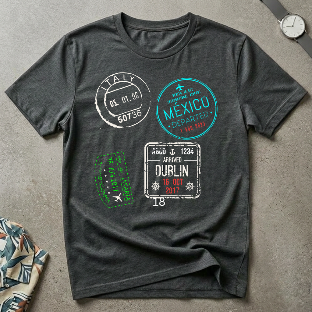 Passport stamps tee