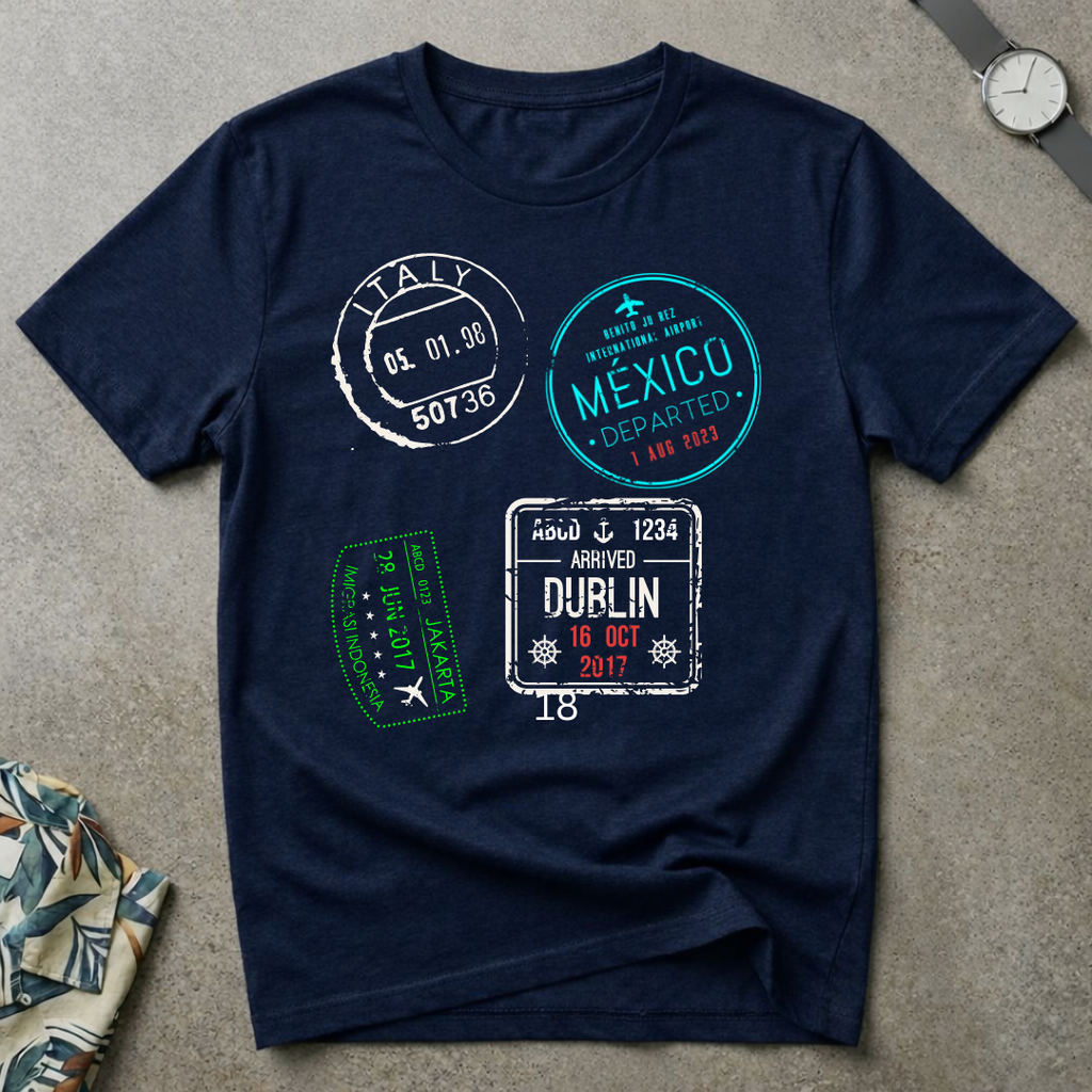 Passport stamps tee